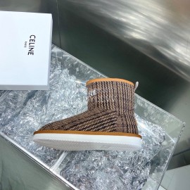 Celine Autumn Winter Printed Wool Canvas Short Boots For Women