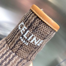 Celine Autumn Winter Printed Wool Canvas Short Boots For Women