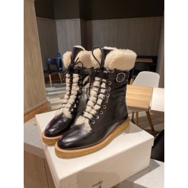 Celine Winter Lamb Wool Lapel Over Knee Boots For Women Black