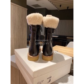 Celine Winter Lamb Wool Lapel Over Knee Boots For Women Black