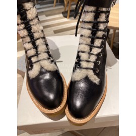 Celine Winter Lamb Wool Lapel Over Knee Boots For Women Black