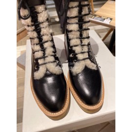 Celine Winter Lamb Wool Lapel Over Knee Boots For Women Black