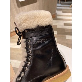 Celine Winter Lamb Wool Lapel Over Knee Boots For Women Black