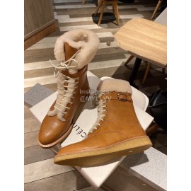 Celine Winter Lamb Wool Lapel Over Knee Boots For Women Brown