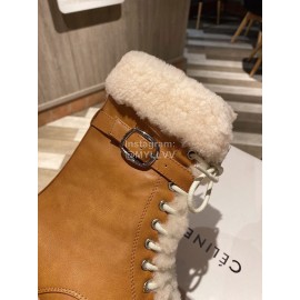 Celine Winter Lamb Wool Lapel Over Knee Boots For Women Brown