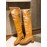 Celine Winter Calf Leather Lamb Wool Lapel Knee Boots For Women Brown