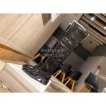 Celine Winter Calf Leather Lamb Wool Lapel Knee Boots For Women Black