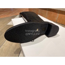 Celine Winter Calf Leather Lamb Wool Lapel Knee Boots For Women Black