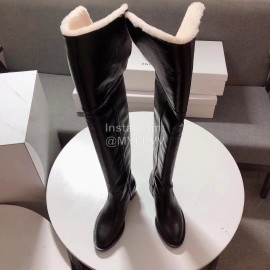 Celine Winter Lamb Wool Black Lapel Over Knee Boots For Women 