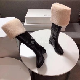 Celine Winter Lamb Wool Black Lapel Over Knee Boots For Women 