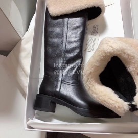 Celine Winter Lamb Wool Black Lapel Over Knee Boots For Women 