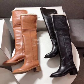 Celine Winter Lamb Wool Black Lapel Over Knee Boots For Women 