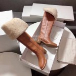 Celine Winter Lamb Wool Brown Lapel Over Knee Boots For Women 