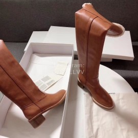 Celine Winter Lamb Wool Brown Lapel Over Knee Boots For Women 