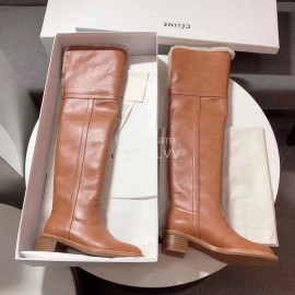 Celine Winter Lamb Wool Brown Lapel Over Knee Boots For Women 