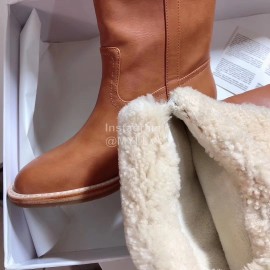 Celine Winter Lamb Wool Brown Lapel Over Knee Boots For Women 