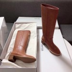 Celine Winter Brown Calf Leather Knee Boots For Women 