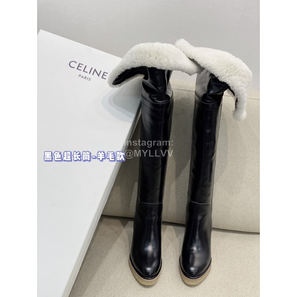 Celine Classic Calf Warm Wool Long Tube Over Knee Boots For Women 