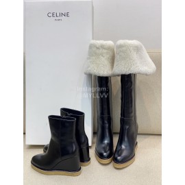 Celine Classic Calf Warm Wool Long Tube Over Knee Boots For Women 