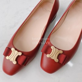 Celine New Sheepskin Flat Heel Shoes For Women Red