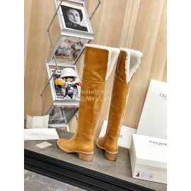 Celine Winter Cowhide Wool High Heeled Boots For Women Brown