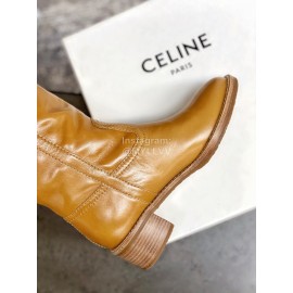Celine Winter Cowhide Wool High Heeled Boots For Women Brown