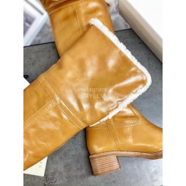 Celine Winter Cowhide Wool High Heeled Boots For Women Brown