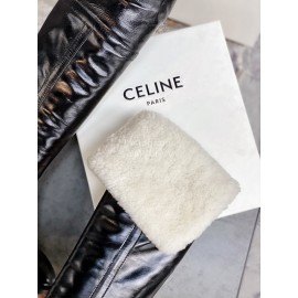 Celine Winter Cowhide Wool High Heeled Boots For Women Black