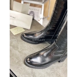 Celine Winter Cowhide Wool High Heeled Boots For Women Black