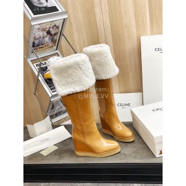 Celine Winter New Cowhide Wool High Heeled Boots For Women Brown