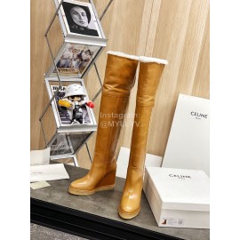 Celine Winter New Cowhide Wool High Heeled Boots For Women Brown