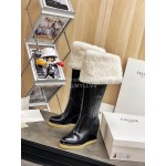 Celine Winter New Cowhide Wool High Heeled Boots For Women Black