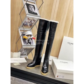 Celine Winter New Cowhide Wool High Heeled Boots For Women Black