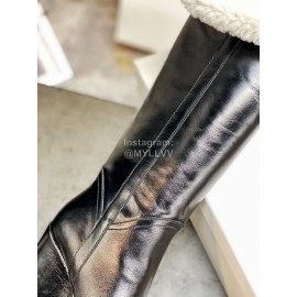 Celine Winter New Cowhide Wool High Heeled Boots For Women Black