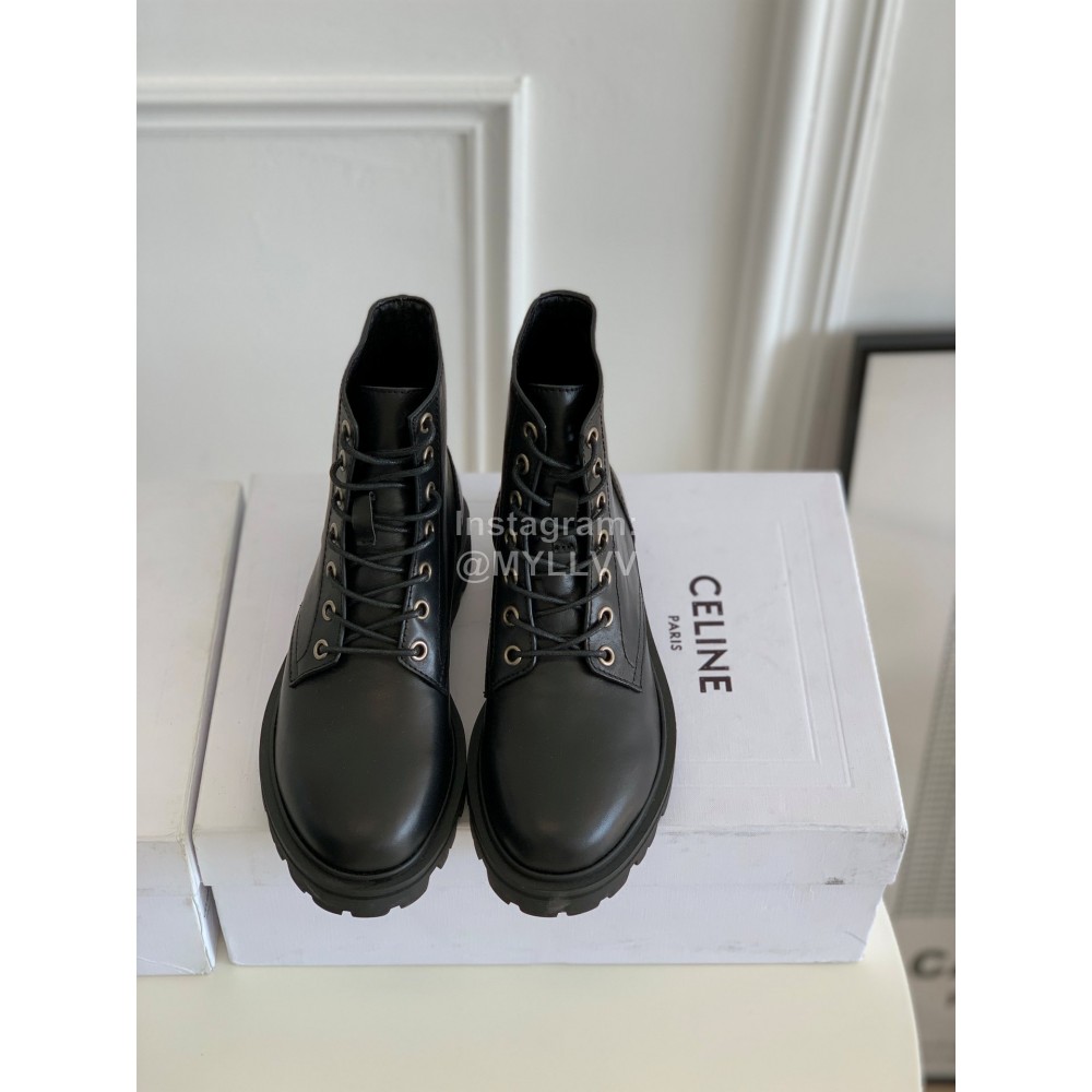 Celine Cowhide Lace Up Short Boots For Women