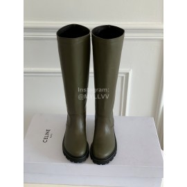 Celine Autumn Winter Cowhide Long Boots For Women Green
