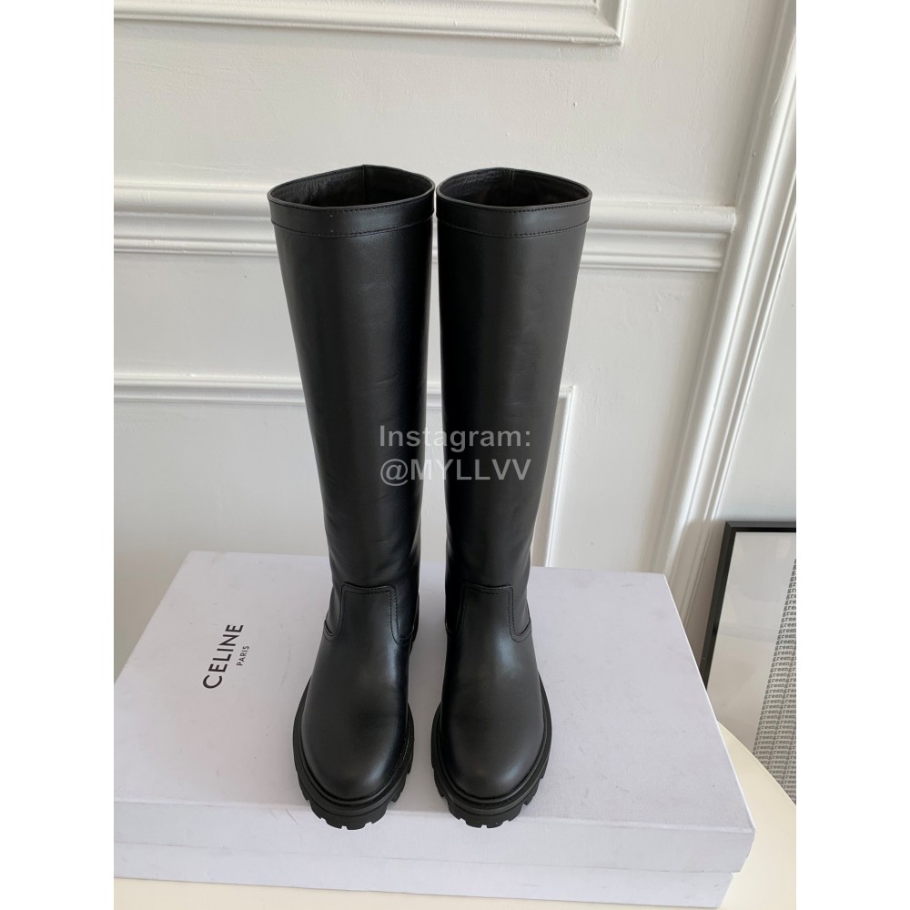 Celine Autumn Winter Cowhide Long Boots For Women Black