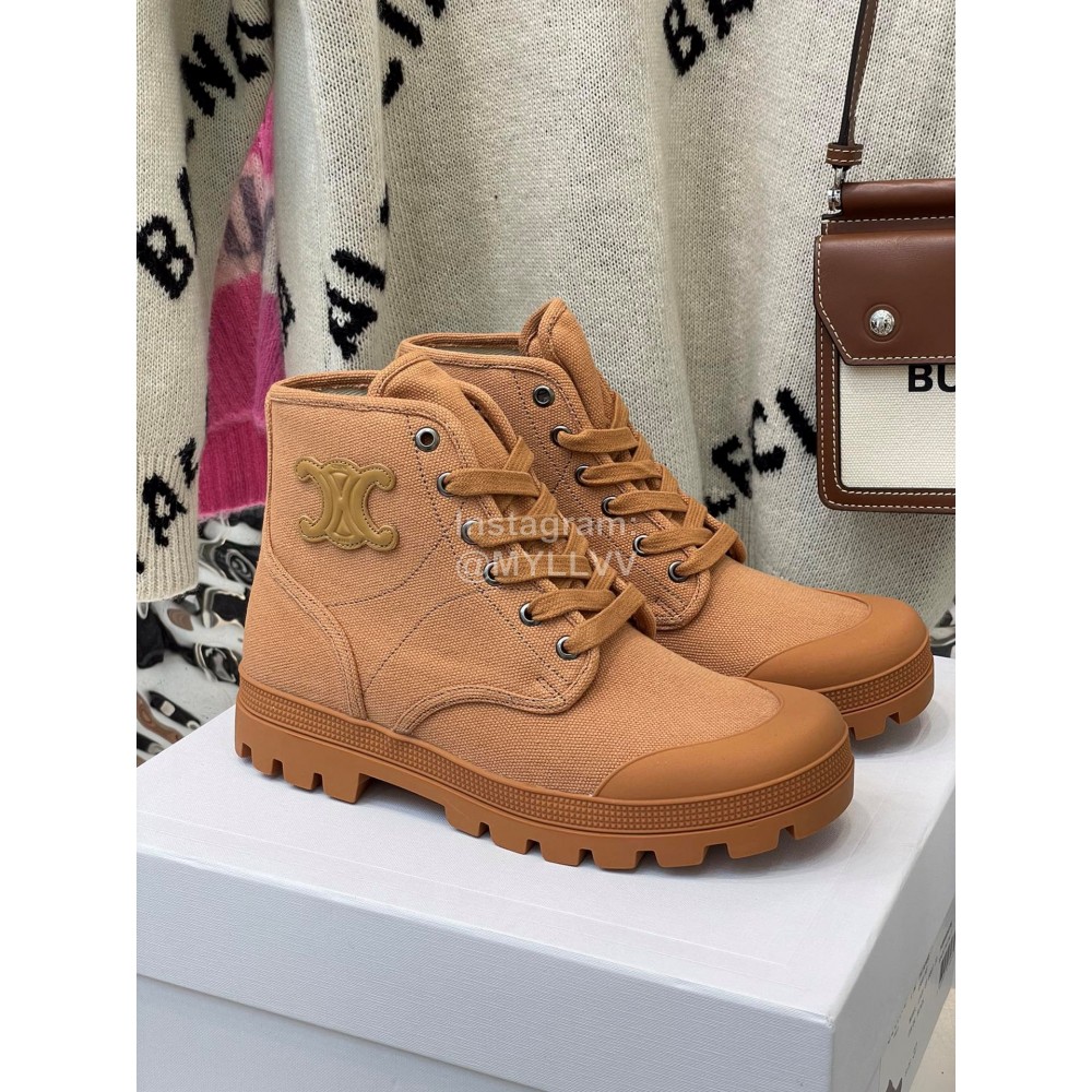Celine Fashion High Top Canvas Shoes For Women Brown