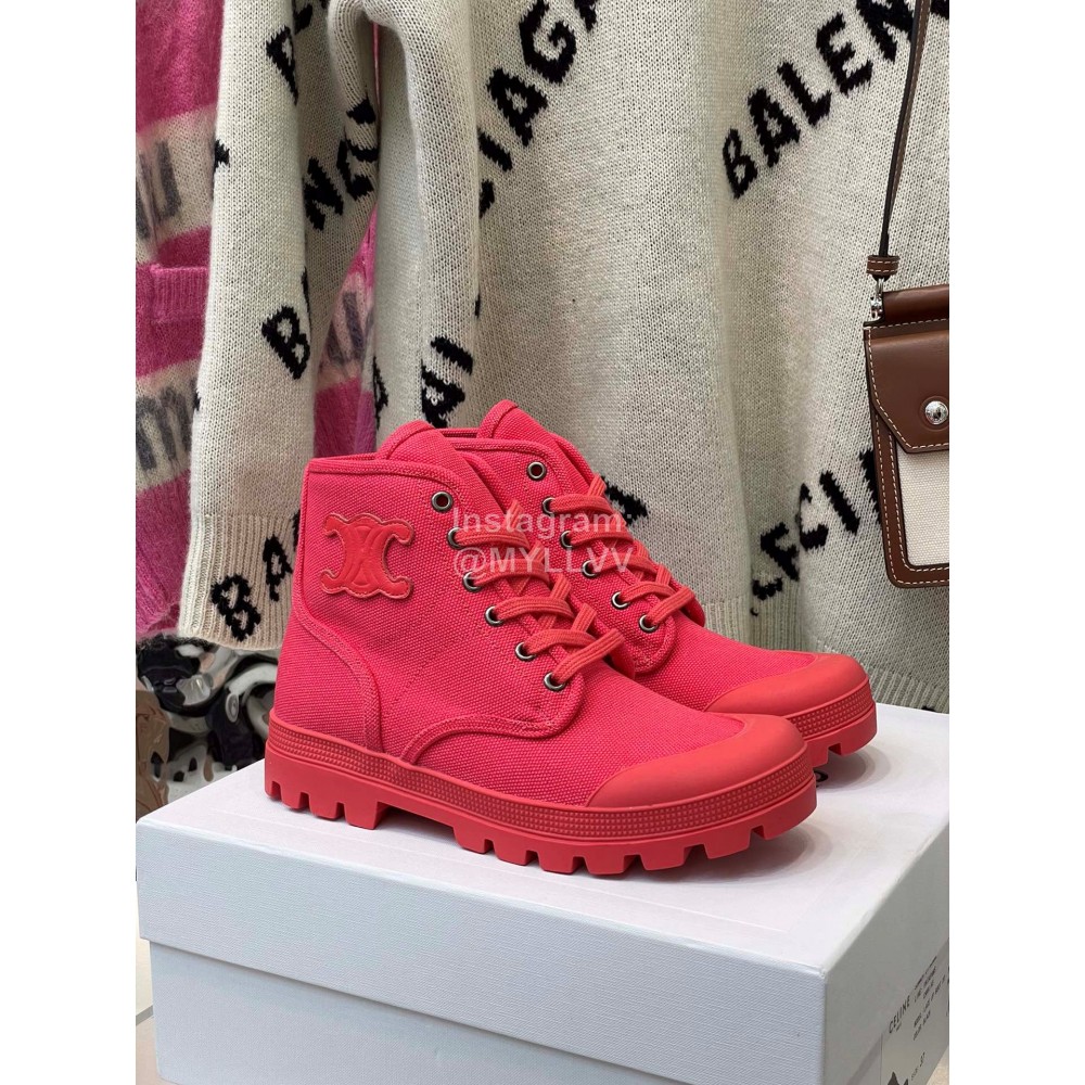 Celine Fashion High Top Canvas Shoes For Women Red