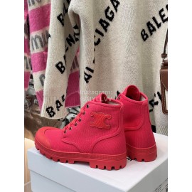Celine Fashion High Top Canvas Shoes For Women Red