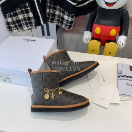 Celine New Winter Warm Gold Chain Short Boots For Women 