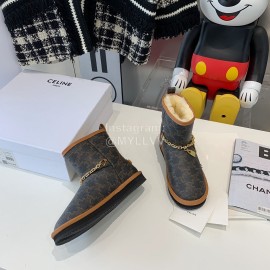Celine New Winter Warm Gold Chain Short Boots For Women 