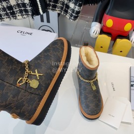 Celine New Winter Warm Gold Chain Short Boots For Women 