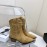 Celine Vintage Carved Velvet Cowhide Thick High Heeled Short Boots For Women Khaki