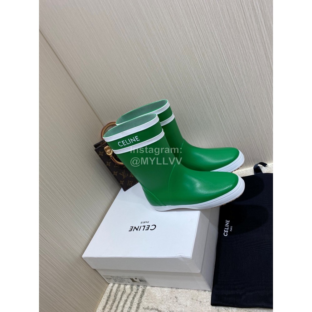 Celine Letter Printed Rain Boots For Women Green