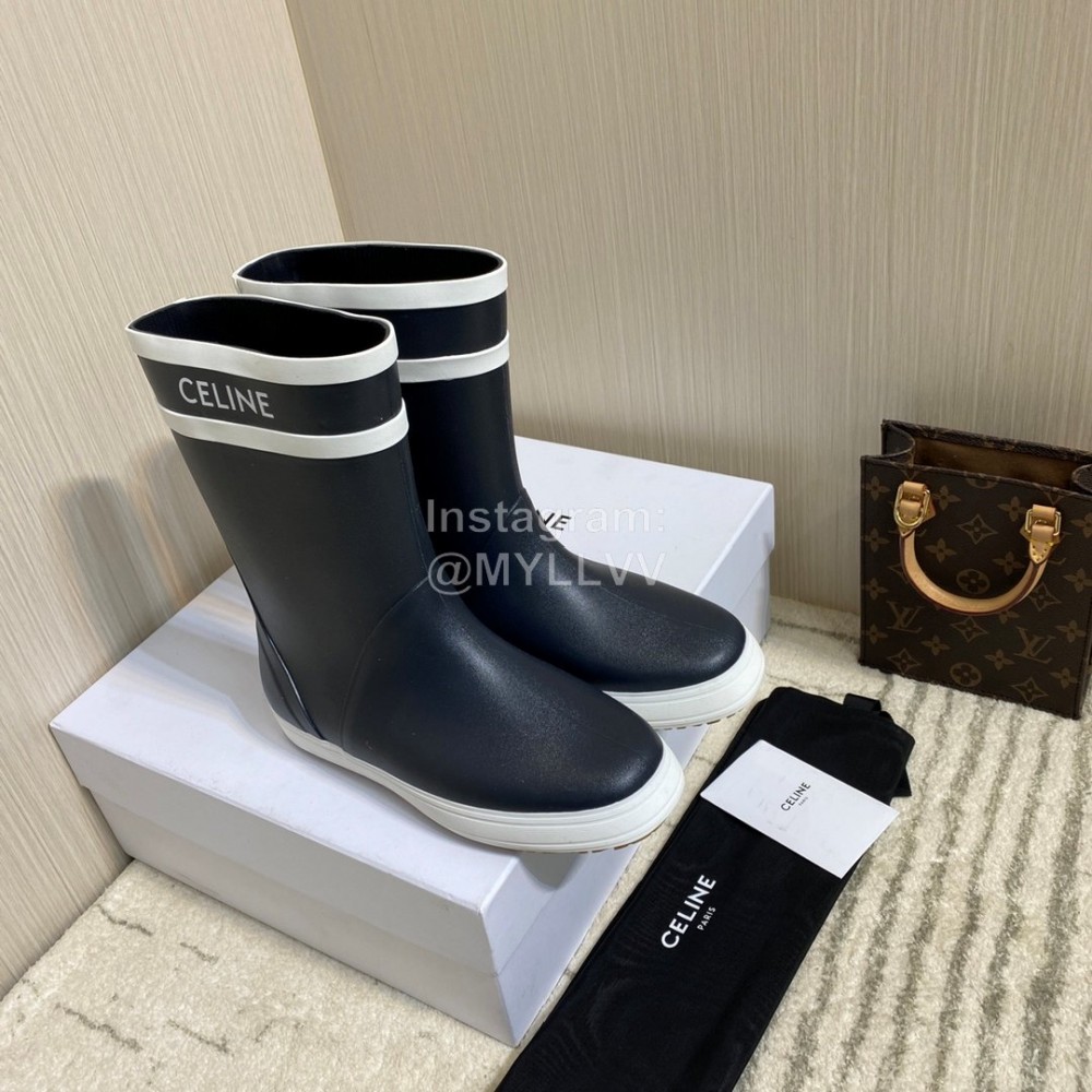Celine Letter Printed Rain Boots For Women Navy