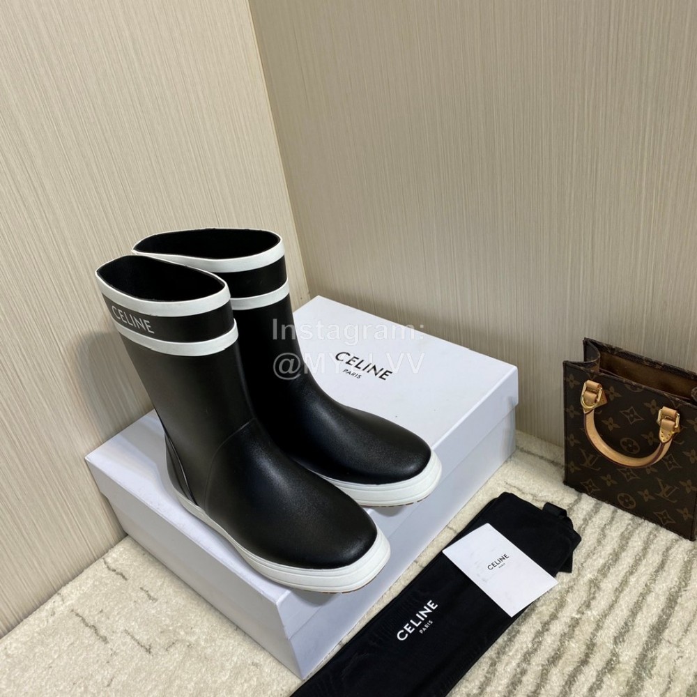 Celine Letter Printed Rain Boots For Women Black