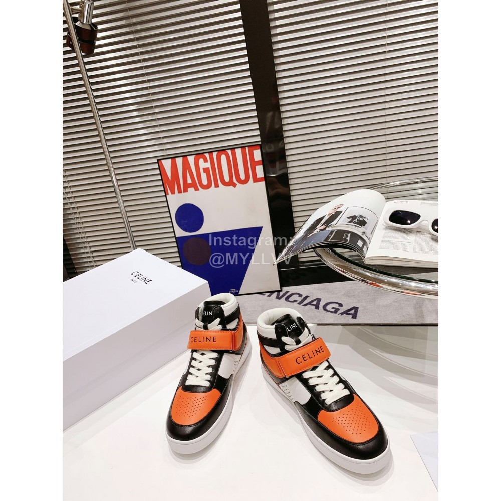 Celine Leather Velcro High Top Sneakers For Men And Women Orange