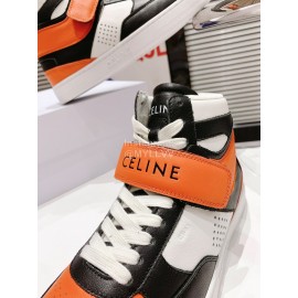 Celine Leather Velcro High Top Sneakers For Men And Women Orange
