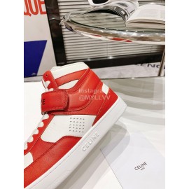Celine Leather Velcro High Top Sneakers For Men And Women Red